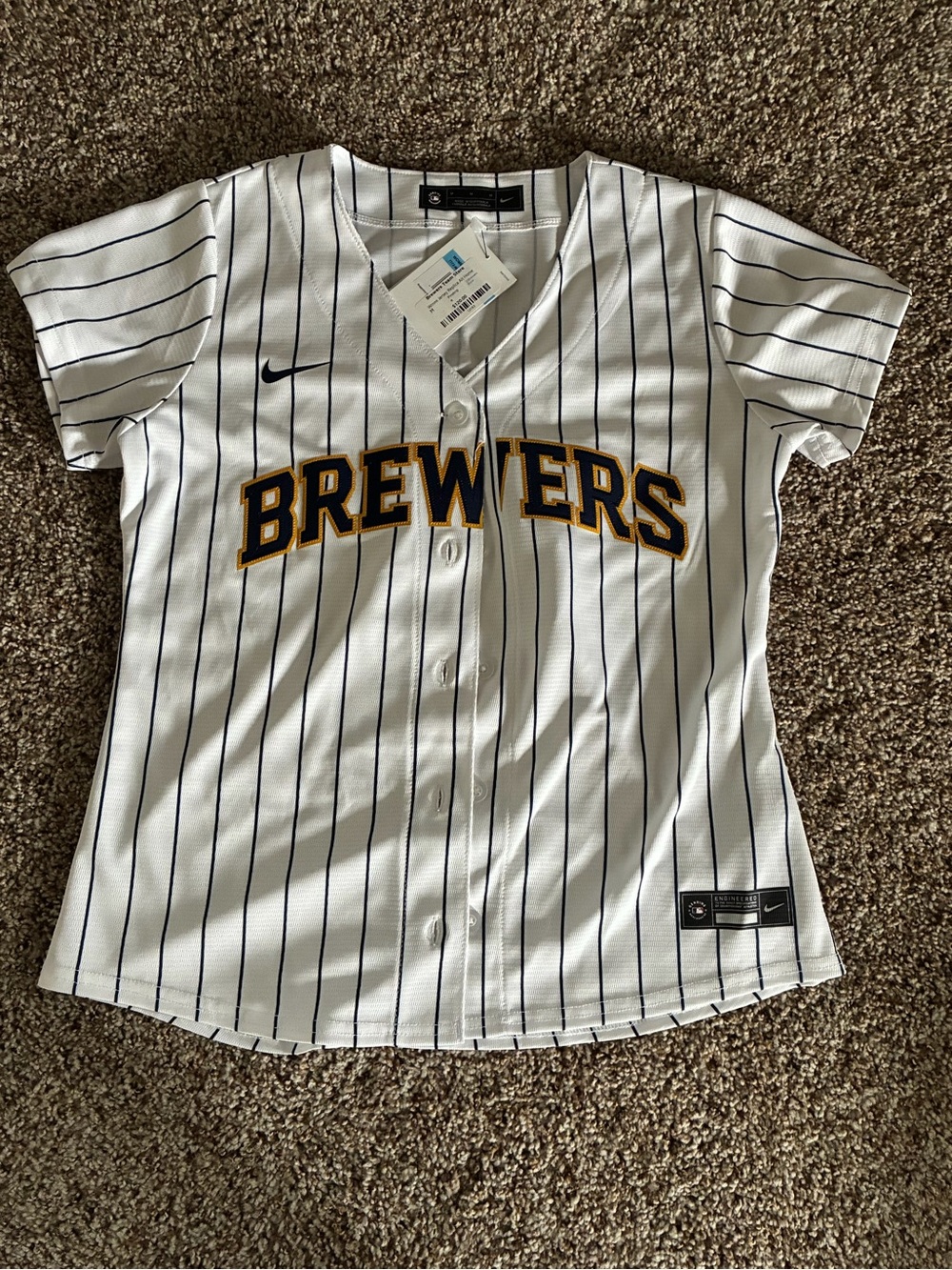 NWT Nike Women's Brewers White Pinstripe Molitor Baseball Jersey Size M